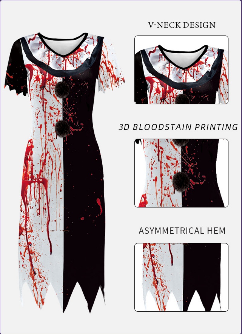 Halloween Ghost Clown Costume Dress - Carnival Party Fancy Dress Up for Women